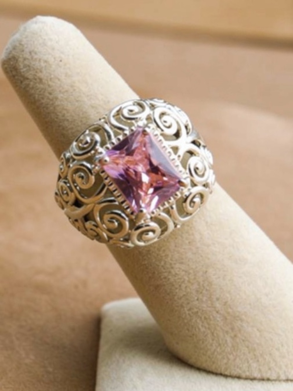 Sterling Silver 925 Pink Emerald Cut Ring